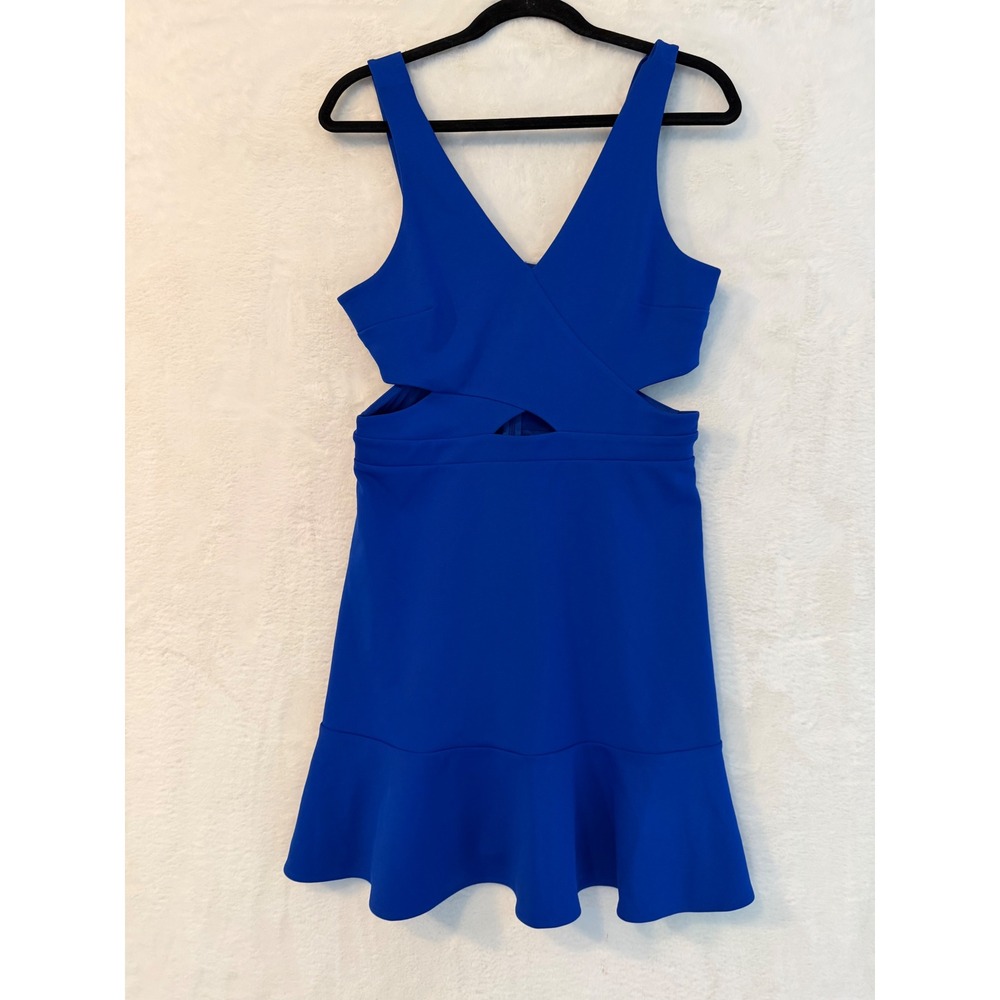 Express Royal Blue Cutout Ruffle Hem‎ Mini Dress Sleeveless V-Neck Size M